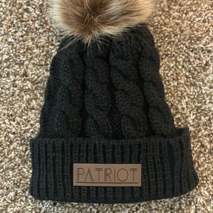 Patriot leatherette patch knitted beanie